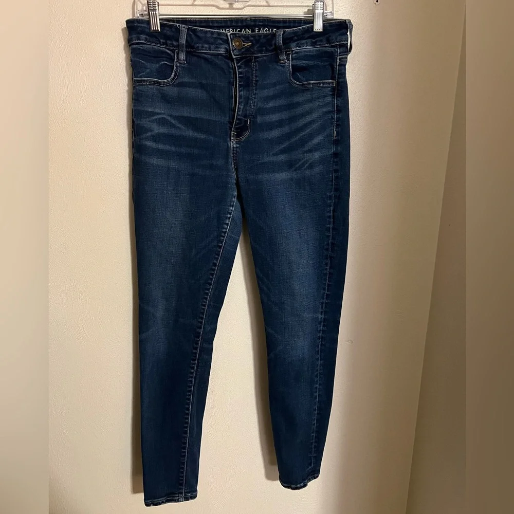AMERICAN EAGLE Super Stretch Skinny Denim Jeans Dark Wash Women's Size 14 Reg‎